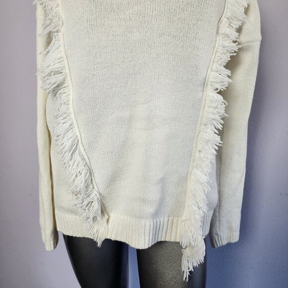 Trouvé Fringe Off-White Wool Blend Crew Neck Knit Sweater | Women's Large - Picture 4 of 12